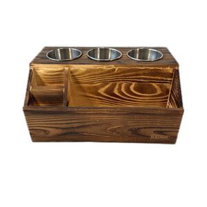 Roloway Hair Tool Organizer Rustic Wood Brown 3 Stainless Steel Cups Farmhouse